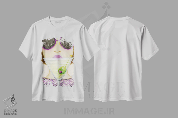 تیشرت سفید طرح دار کوکتل جشن، دست نقاشی و طراحی دستی اثر بلا پیلار | immage.ir