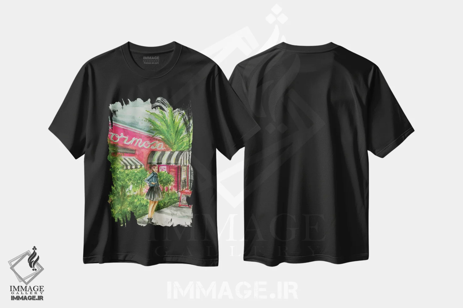 تیشرت مشکی طرح دار بلا در فروموزا، دست نقاشی و طراحی دستی اثر بلا پیلار | فروشگاه ایماژ