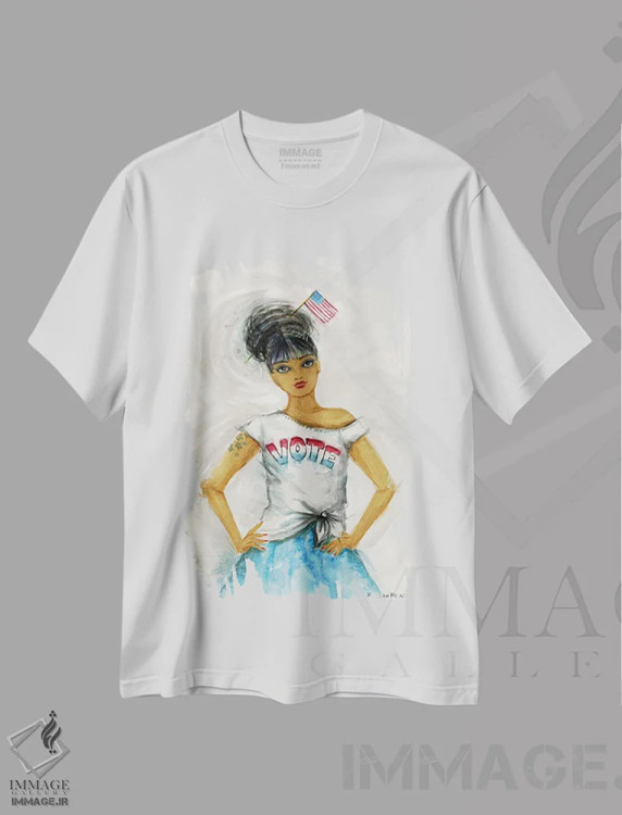 تیشرت سفید طرح دار تی شرت رأی دادن، دکور آمریکایی اثر بلا پیلار | فروشگاه ایماژ