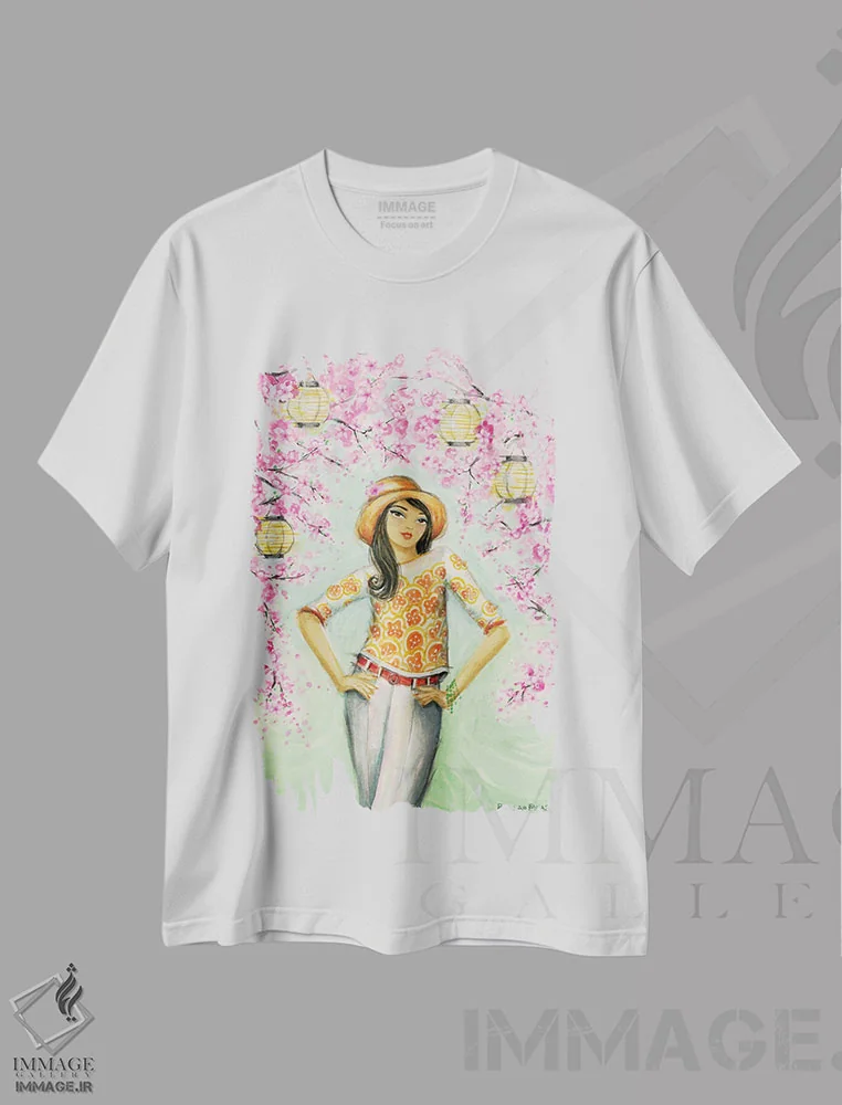 تیشرت سفید طرح دار یک روز توکیویی بی نقص، دکور آسیایی اثر بلا پیلار | فروشگاه ایماژ