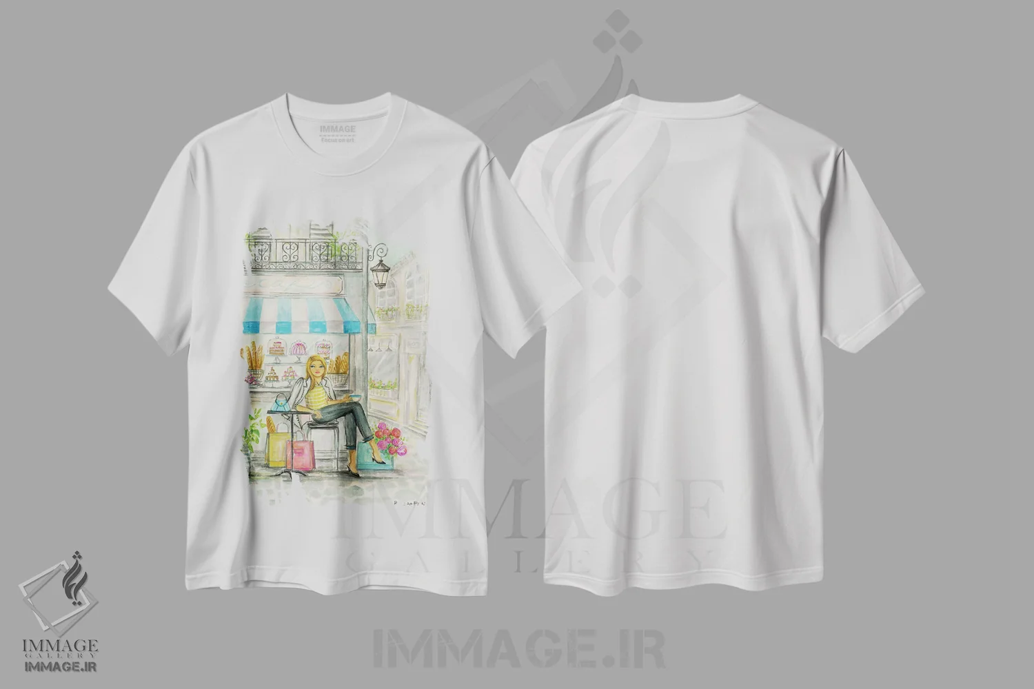 تیشرت سفید طرح دار یک روز فرانسوی بی نقص، دست نقاشی و طراحی دستی اثر بلا پیلار | immage.ir