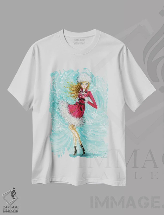 تیشرت سفید طرح دار دانهٔ برف خیره کنندهٔ بلیث، دست نقاشی و طراحی دستی اثر بلا پیلار | فروشگاه ایماژ