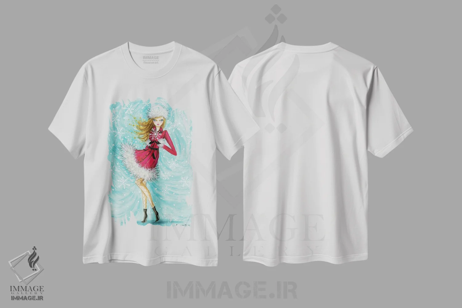 تیشرت سفید طرح دار دانهٔ برف خیره کنندهٔ بلیث، دست نقاشی و طراحی دستی اثر بلا پیلار | فروشگاه ایماژ