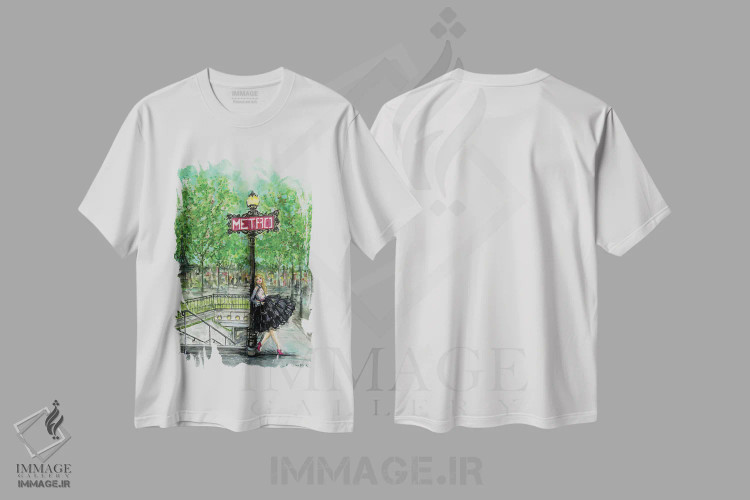تیشرت سفید طرح دار مرا در متروی پاریس ملاقات کن، دست نقاشی و طراحی دستی اثر بلا پیلار | immage.ir