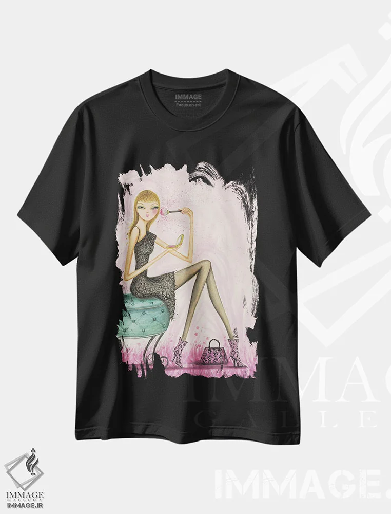 تیشرت مشکی طرح دار زیبایی خجالتی، مدیوم اثر بلا پیلار | فروشگاه ایماژ