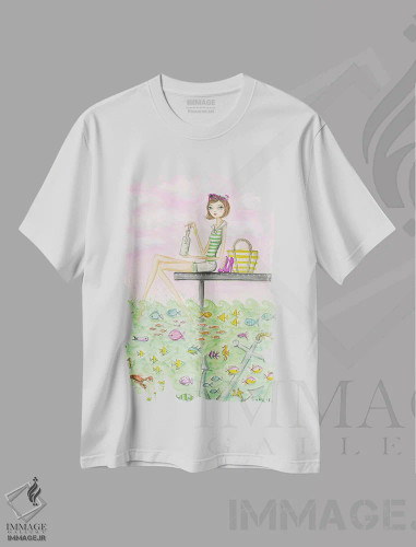 تیشرت سفید طرح دار آهای پیام مدلین، دکور ساحلی اثر بلا پیلار | فروشگاه ایماژ