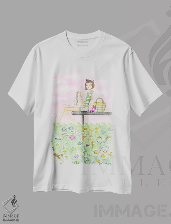 تیشرت سفید طرح دار آهای پیام مدلین، دکور ساحلی اثر بلا پیلار | فروشگاه ایماژ