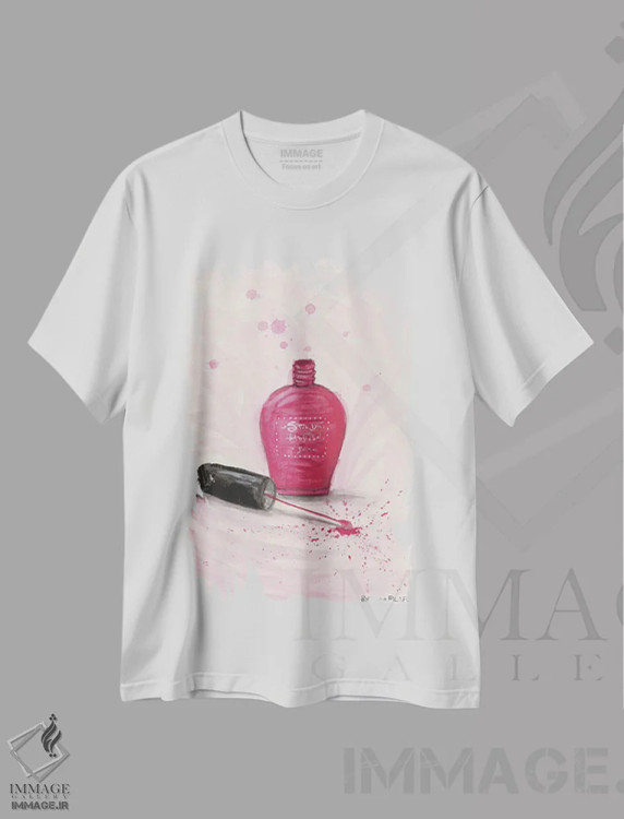 تیشرت سفید طرح دار لاک ناخن، مدیوم اثر بلا پیلار | فروشگاه ایماژ