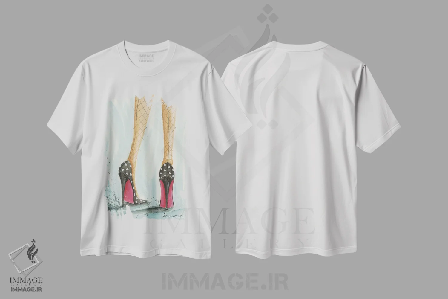 تیشرت سفید طرح دار کفش پاشنه بلند خال خالی، مدیوم اثر بلا پیلار | immage.ir