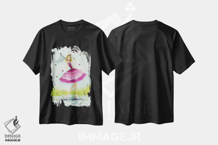 تیشرت مشکی طرح دار گرفتن پروانه، مدیوم اثر بلا پیلار | فروشگاه ایماژ