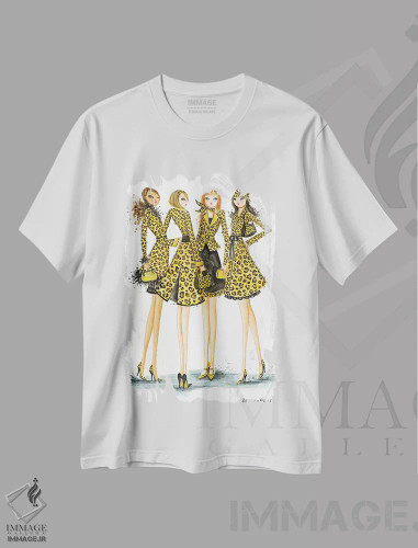 تیشرت سفید طرح دار بانوان با لباس پلنگی، مدیوم اثر بلا پیلار | فروشگاه ایماژ