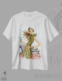 تیشرت سفید طرح دار کوکتل پلنگی، مدیوم اثر بلا پیلار | فروشگاه ایماژ