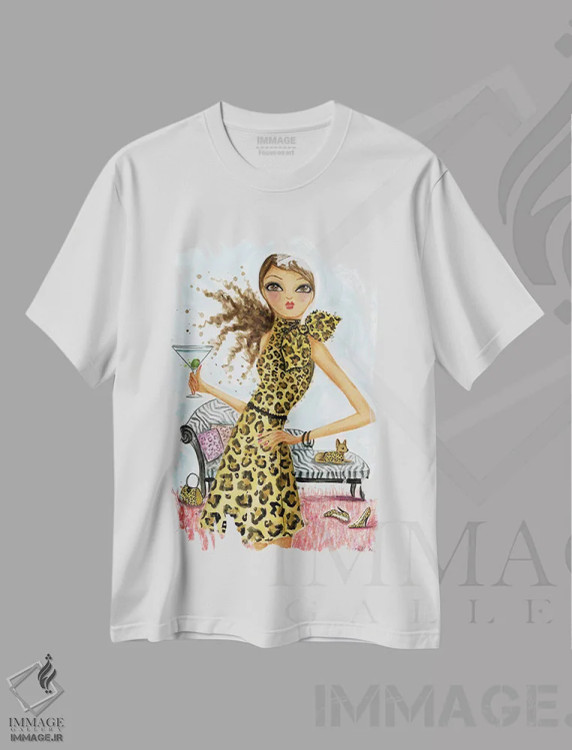 تیشرت سفید طرح دار کوکتل پلنگی، مدیوم اثر بلا پیلار | فروشگاه ایماژ