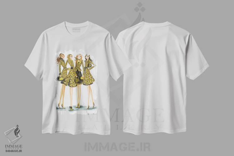 تیشرت سفید طرح دار بانوان با لباس پلنگی، مدیوم اثر بلا پیلار | فروشگاه ایماژ