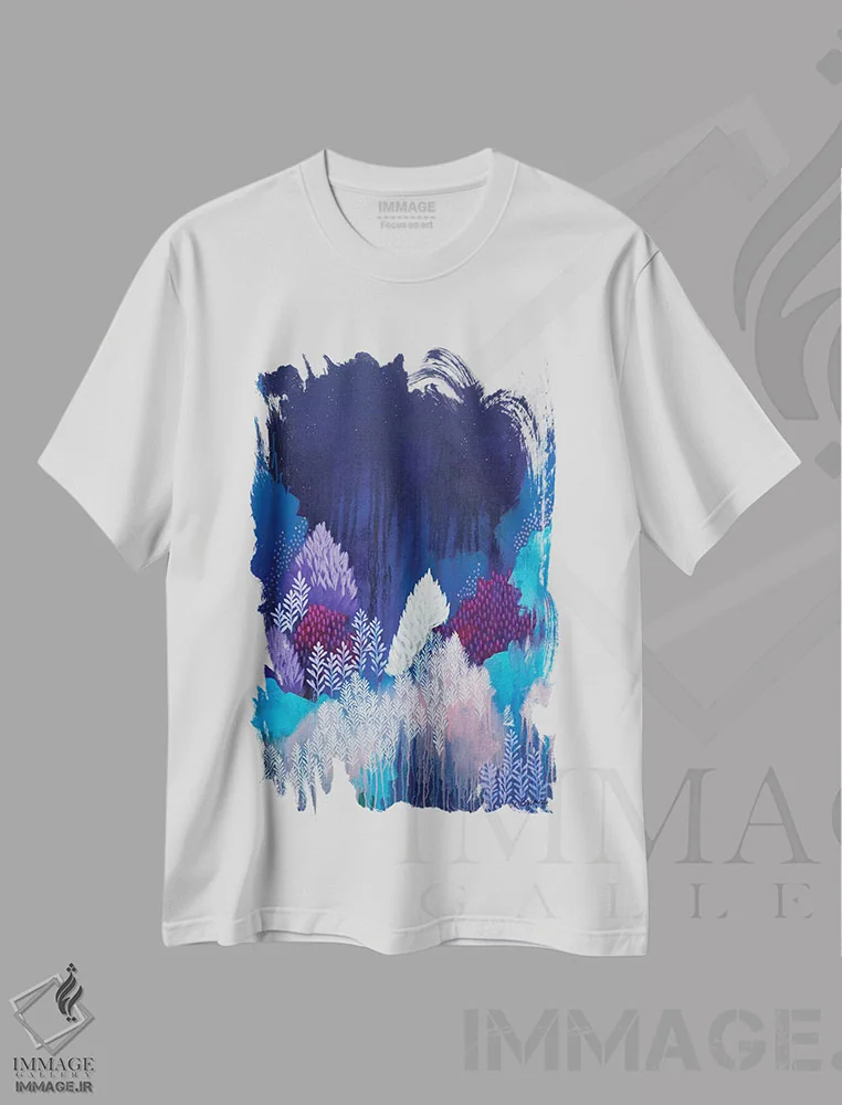 تیشرت سفید طرح دار شب آرام، آبستره اثر کلر برمنر | immage.ir