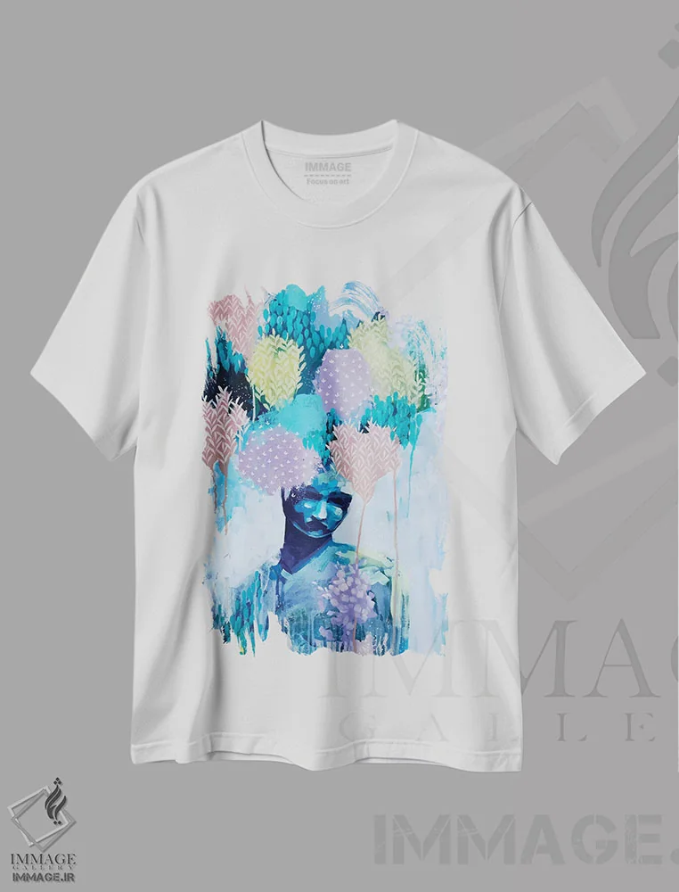تیشرت سفید طرح دار بدون عنوان، آبستره اثر کلر برمنر | فروشگاه ایماژ
