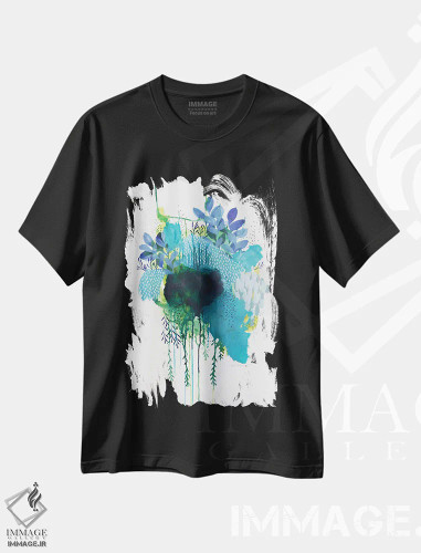 تیشرت مشکی طرح دار مطالعهٔ تصویری گل ها، آبستره اثر کلر برمنر | فروشگاه ایماژ