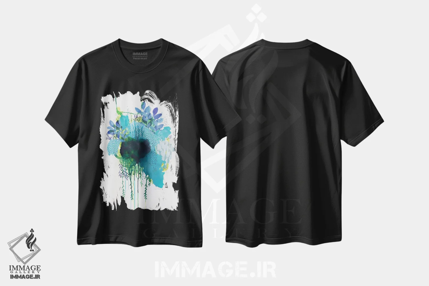تیشرت مشکی طرح دار مطالعهٔ تصویری گل ها، آبستره اثر کلر برمنر | فروشگاه ایماژ