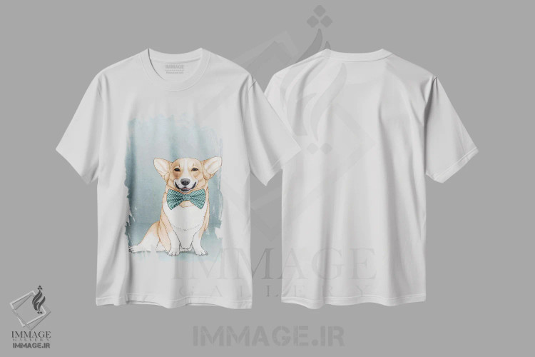 تیشرت سفید طرح دار سگ کورگی، هنر فاخر اثر باروف | فروشگاه ایماژ
