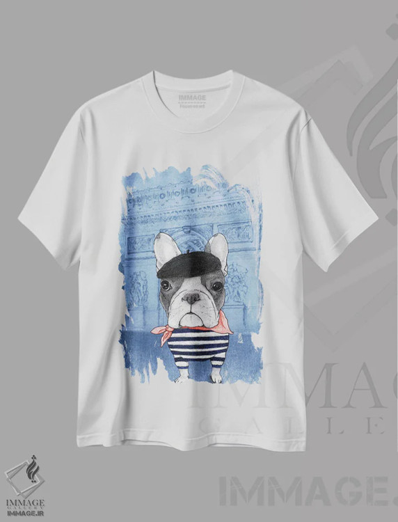 تیشرت سفید طرح دار بولداگ فرانسوی با طاق پیروزی اثر باروف | فروشگاه ایماژ