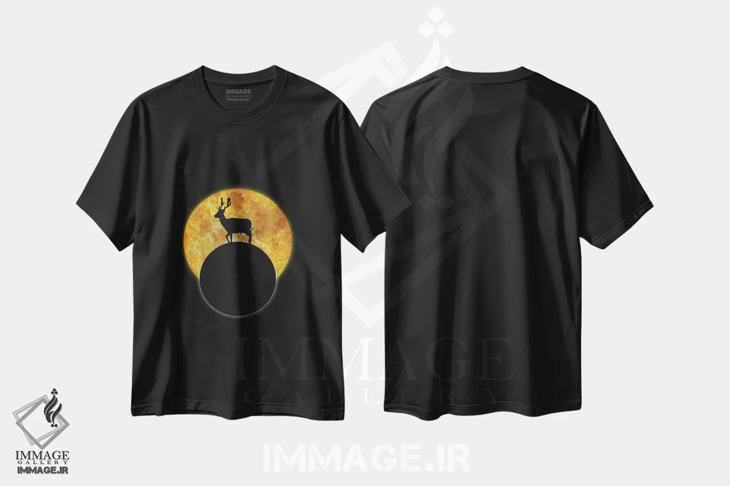 تیشرت مشکی طرح دار گوزن روی ماه اثر باروف | فروشگاه ایماژ