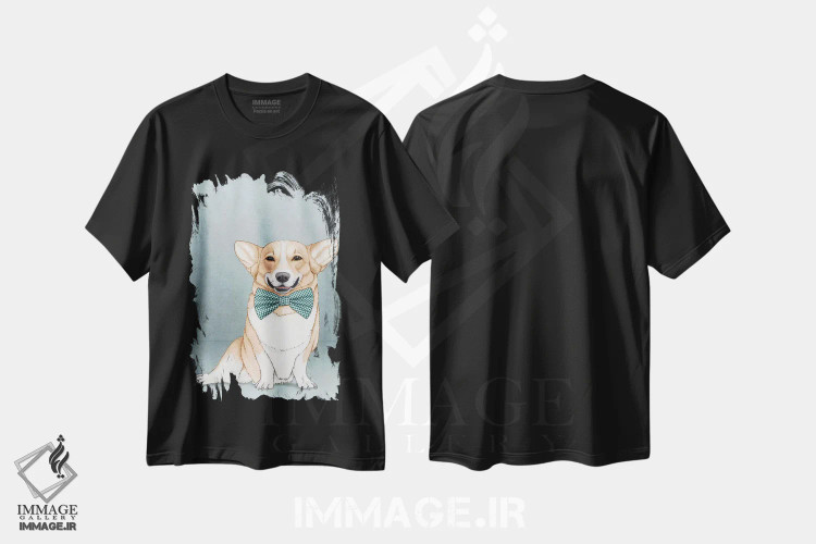 تیشرت مشکی طرح دار سگ کورگی، هنر فاخر اثر باروف | immage.ir