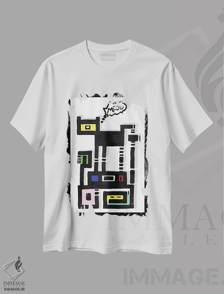 تیشرت سفید طرح دار گربهٔ شهری شاخدار، تزئینی اثر باروف | immage.ir