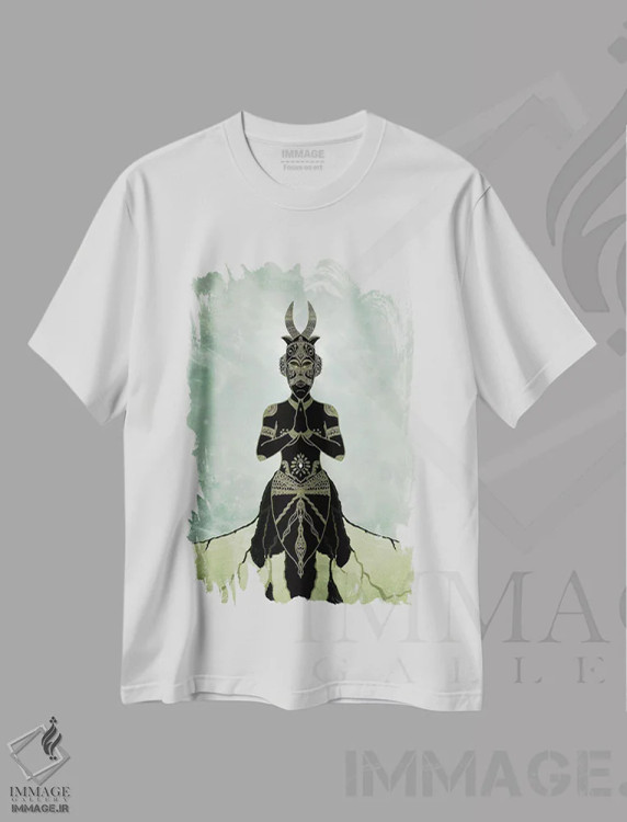 تیشرت سفید طرح دار معنویت تزیینی، دکور آفریقایی اثر باروف | فروشگاه ایماژ