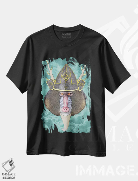 تیشرت مشکی طرح دار ماندریل سامورایی، دست نقاشی و طراحی دستی اثر باروف | فروشگاه ایماژ