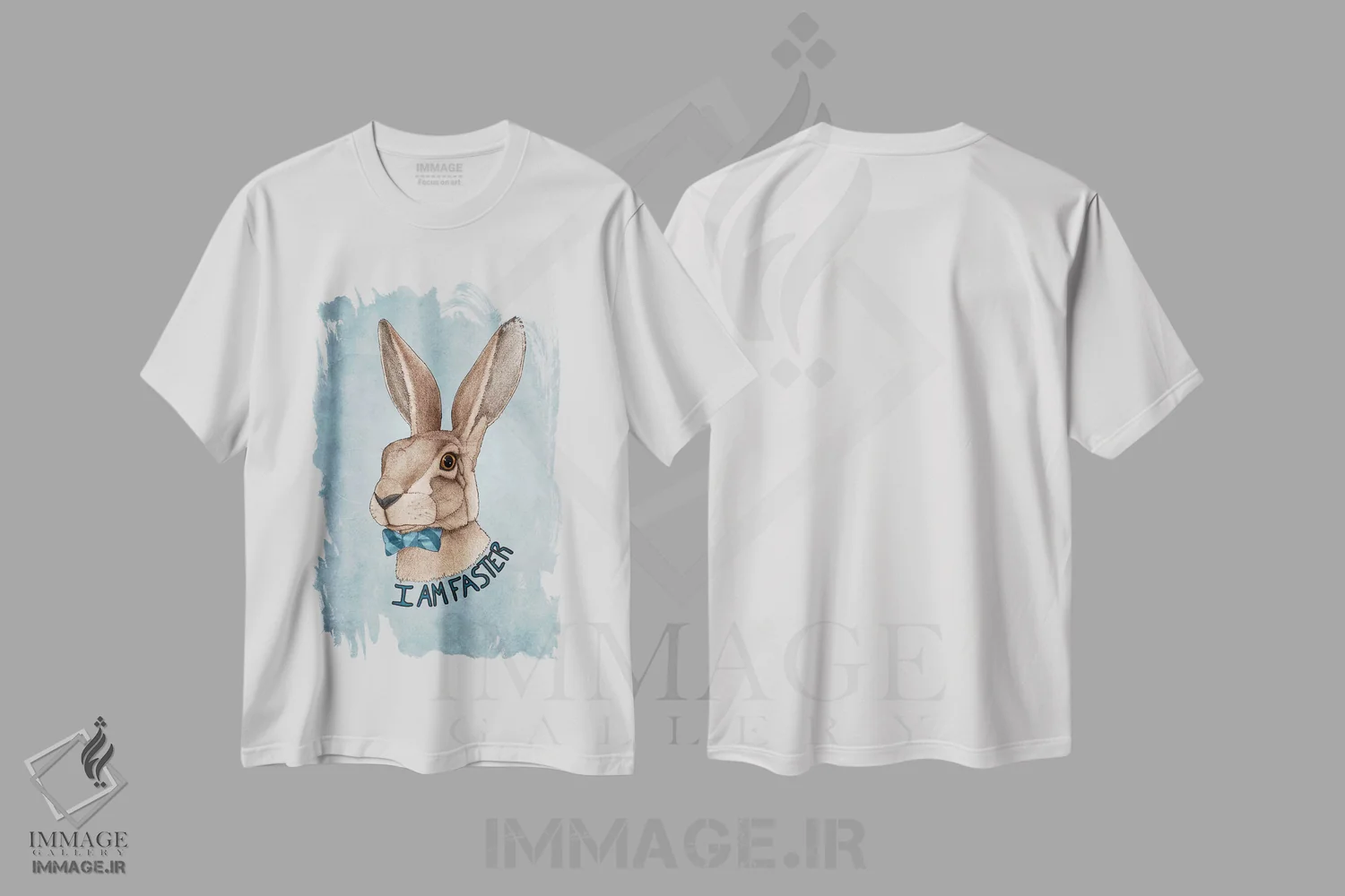 تیشرت سفید طرح دار آقای خرگوش سریع تر است، دست نقاشی و طراحی دستی اثر باروف | فروشگاه ایماژ