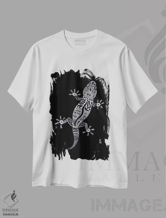 تیشرت سفید طرح دار مارمولک تزیینی، تزئینی اثر باروف | immage.ir