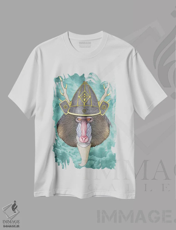 تیشرت سفید طرح دار ماندریل سامورایی، دست نقاشی و طراحی دستی اثر باروف | immage.ir
