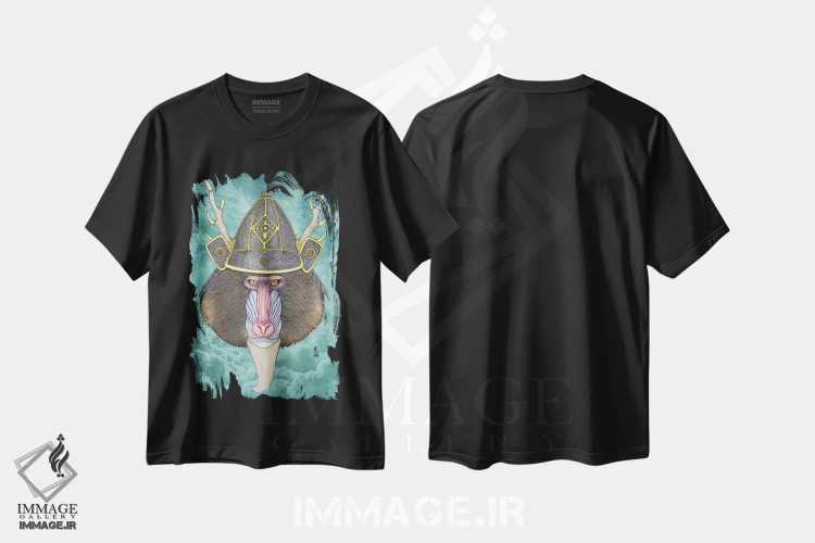 تیشرت مشکی طرح دار ماندریل سامورایی، دست نقاشی و طراحی دستی اثر باروف | فروشگاه ایماژ