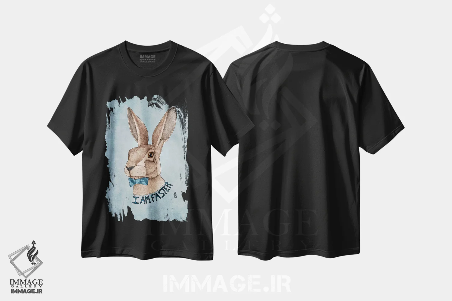 تیشرت مشکی طرح دار آقای خرگوش سریع تر است، دست نقاشی و طراحی دستی اثر باروف | immage.ir