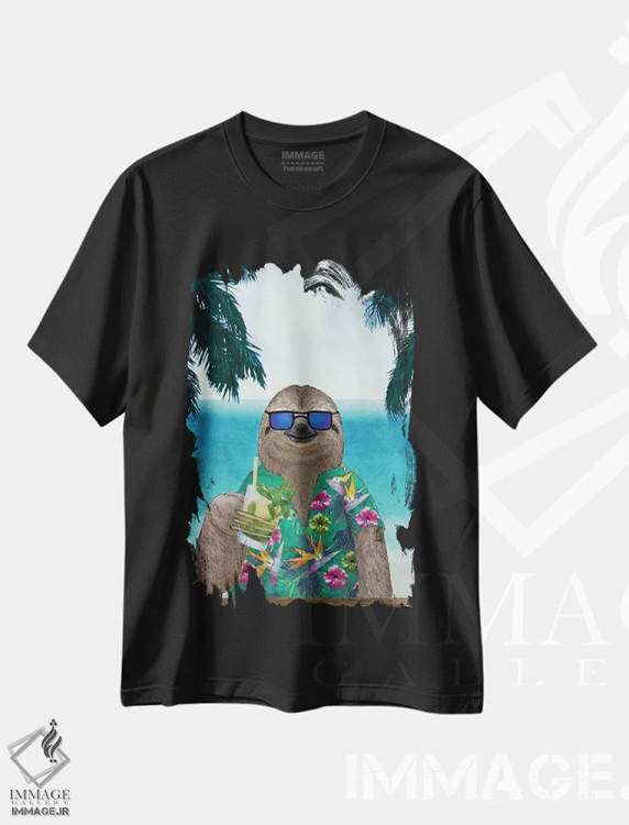 تیشرت مشکی طرح دار تنبل تابستانی، دست نقاشی و طراحی دستی اثر باروف | immage.ir