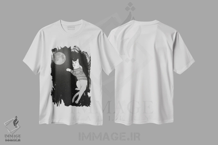 تیشرت سفید طرح دار گربه ای در تلاش برای گرفتن ماه اثر باروف | immage.ir