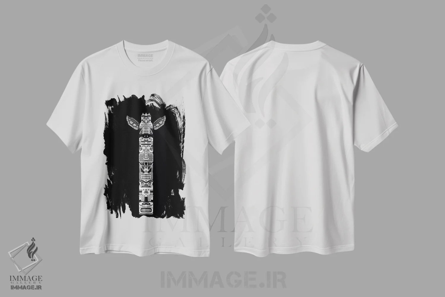 تیشرت سفید طرح دار توتم، دکور کلبه و لژ اثر باروف | فروشگاه ایماژ