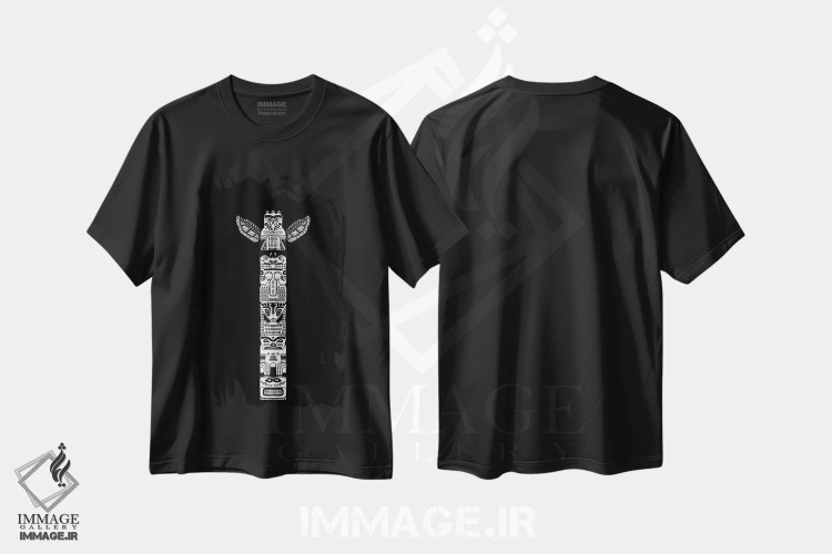 تیشرت مشکی طرح دار توتم، دکور کلبه و لژ اثر باروف | immage.ir