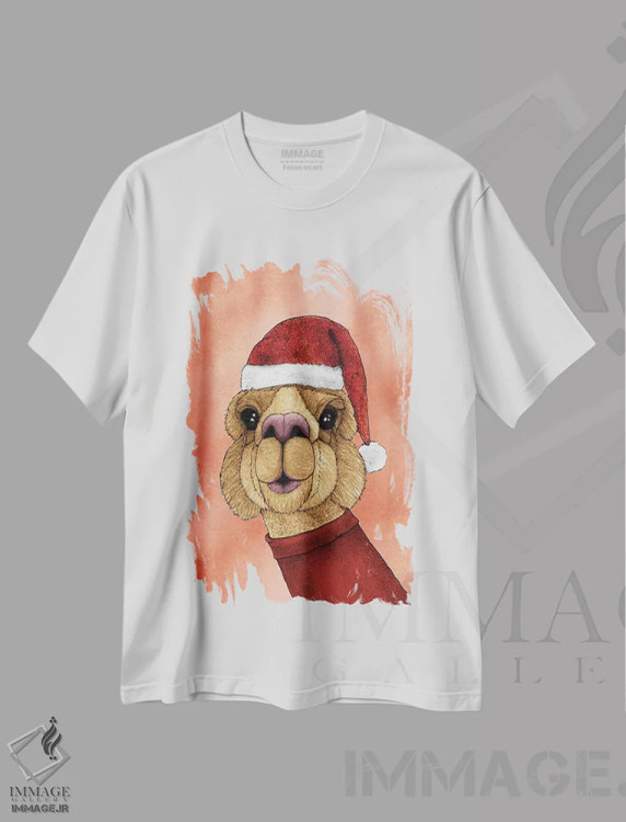 تیشرت سفید طرح دار آلپاکای کریسمس، حیوانات کریسمسی اثر باروف | فروشگاه ایماژ