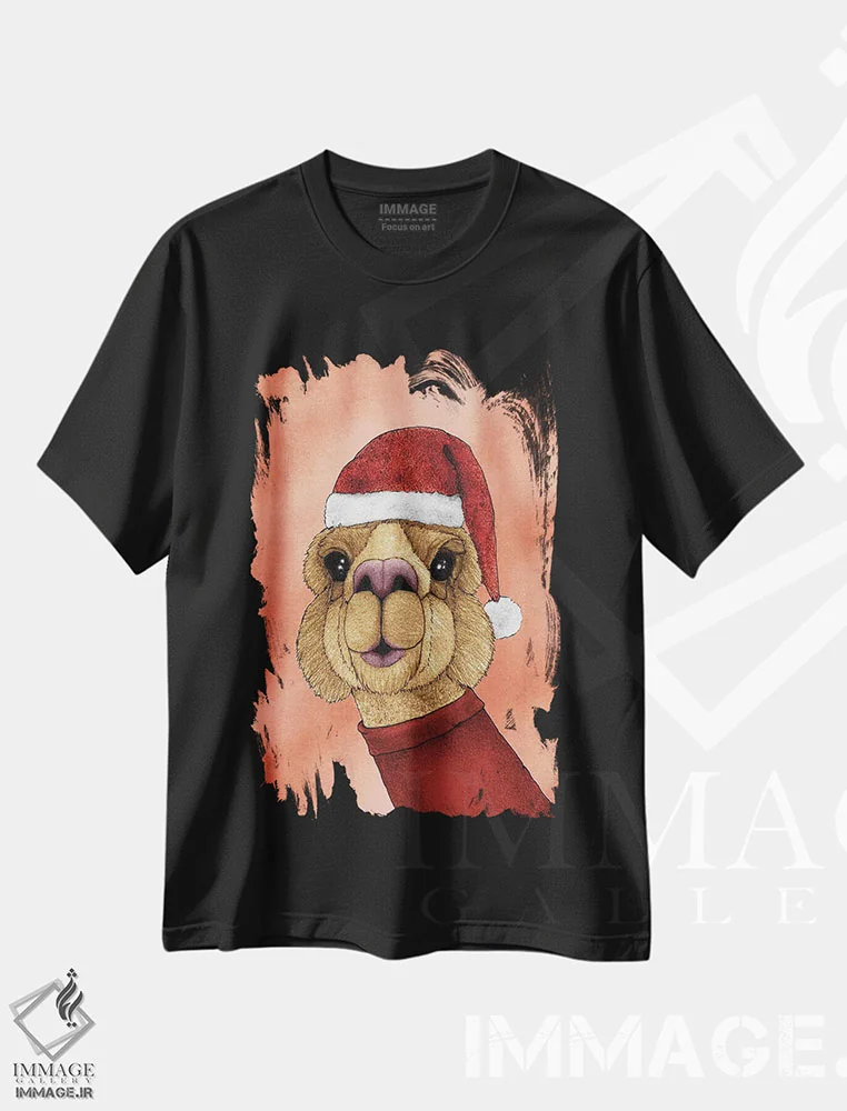 تیشرت مشکی طرح دار آلپاکای کریسمس، حیوانات کریسمسی اثر باروف | immage.ir