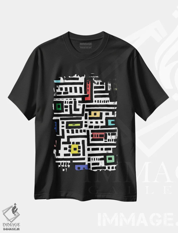 تیشرت مشکی طرح دار مسائل شهری گربه، آبستره اثر باروف | فروشگاه ایماژ
