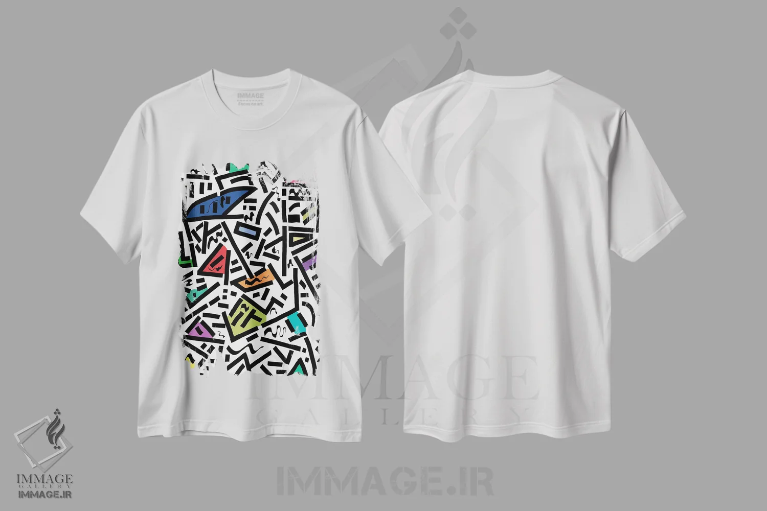 تیشرت سفید طرح دار ریتم شهری، آبستره اثر باروف | فروشگاه ایماژ
