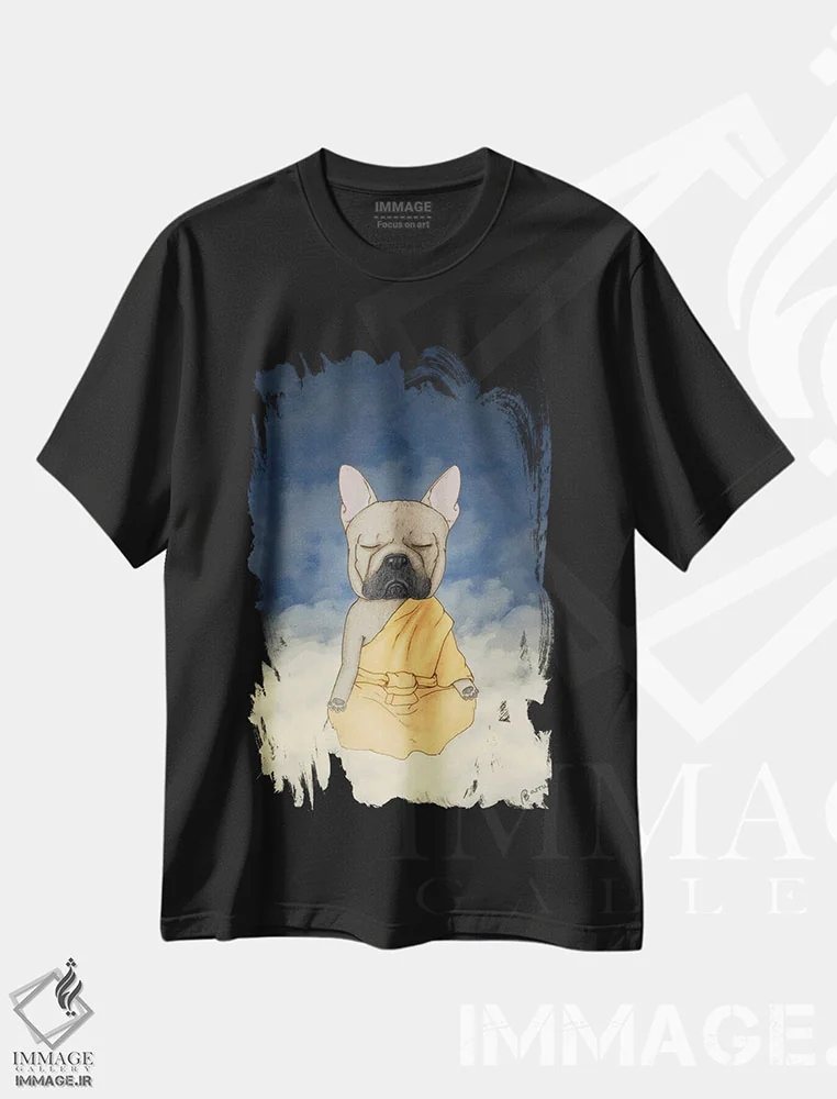 تیشرت مشکی طرح دار مدیتیشن فرنچی، هنر فاخر معاصر اثر باروف | فروشگاه ایماژ