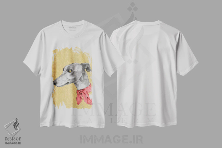 تیشرت سفید طرح دار تازی با شال گردن، دکور معاصر اثر باروف | فروشگاه ایماژ