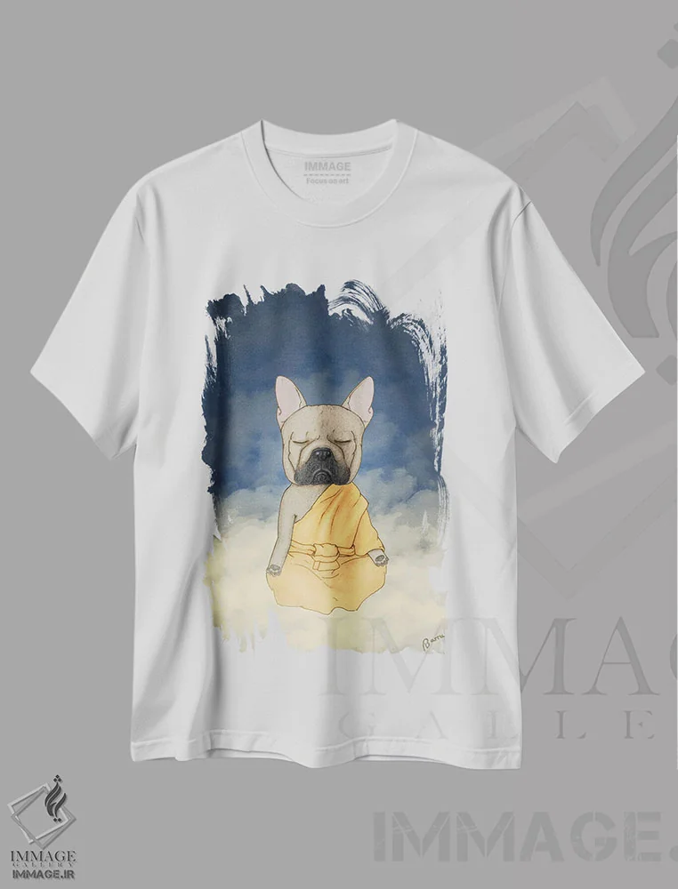 تیشرت سفید طرح دار مدیتیشن فرنچی، هنر فاخر معاصر اثر باروف | immage.ir