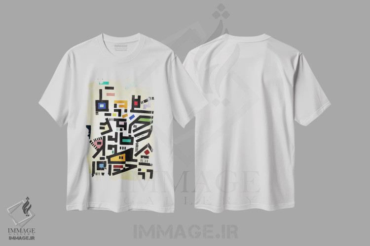 تیشرت سفید طرح دار بی نظمی رنگارنگ شهری اثر باروف | فروشگاه ایماژ