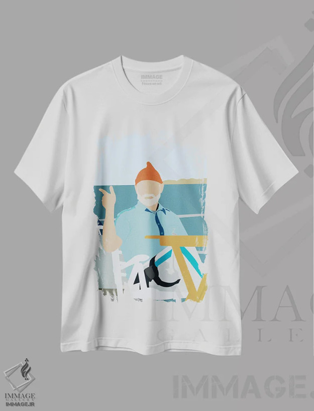 تیشرت سفید طرح دار زندگی در آب به همراه استیو زیسو، هنر دیجیتال اثر بوریلیانا | فروشگاه ایماژ