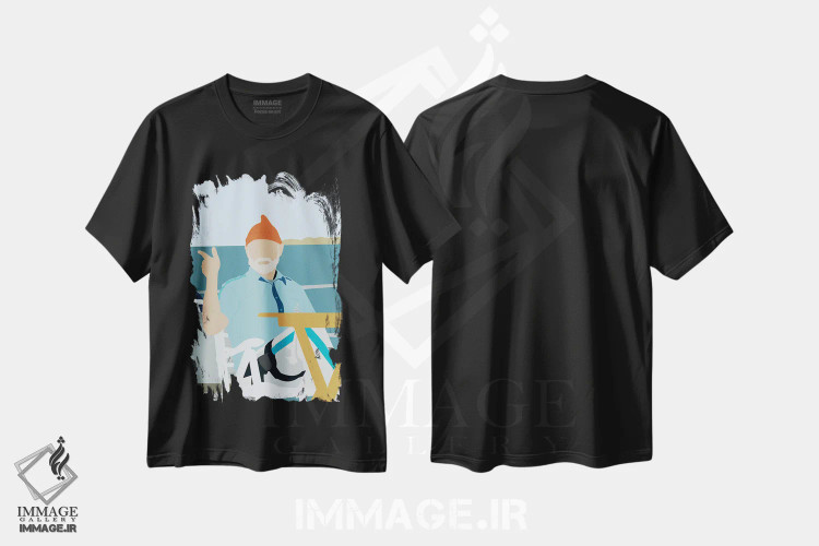 تیشرت مشکی طرح دار زندگی در آب به همراه استیو زیسو، هنر دیجیتال اثر بوریلیانا | immage.ir