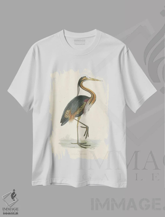 تیشرت سفید طرح دار حواصیل بنفش کلاسیک، تزئینی اثر بوِرلی آر موریس | immage.ir