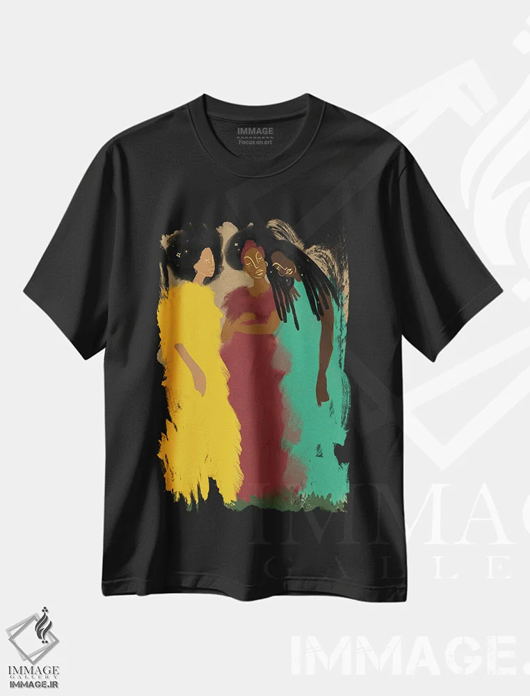 تیشرت مشکی طرح دار پیوند خورده، هنر آمریکایی آفریقایی تبار اثر بری پیپنز | فروشگاه ایماژ